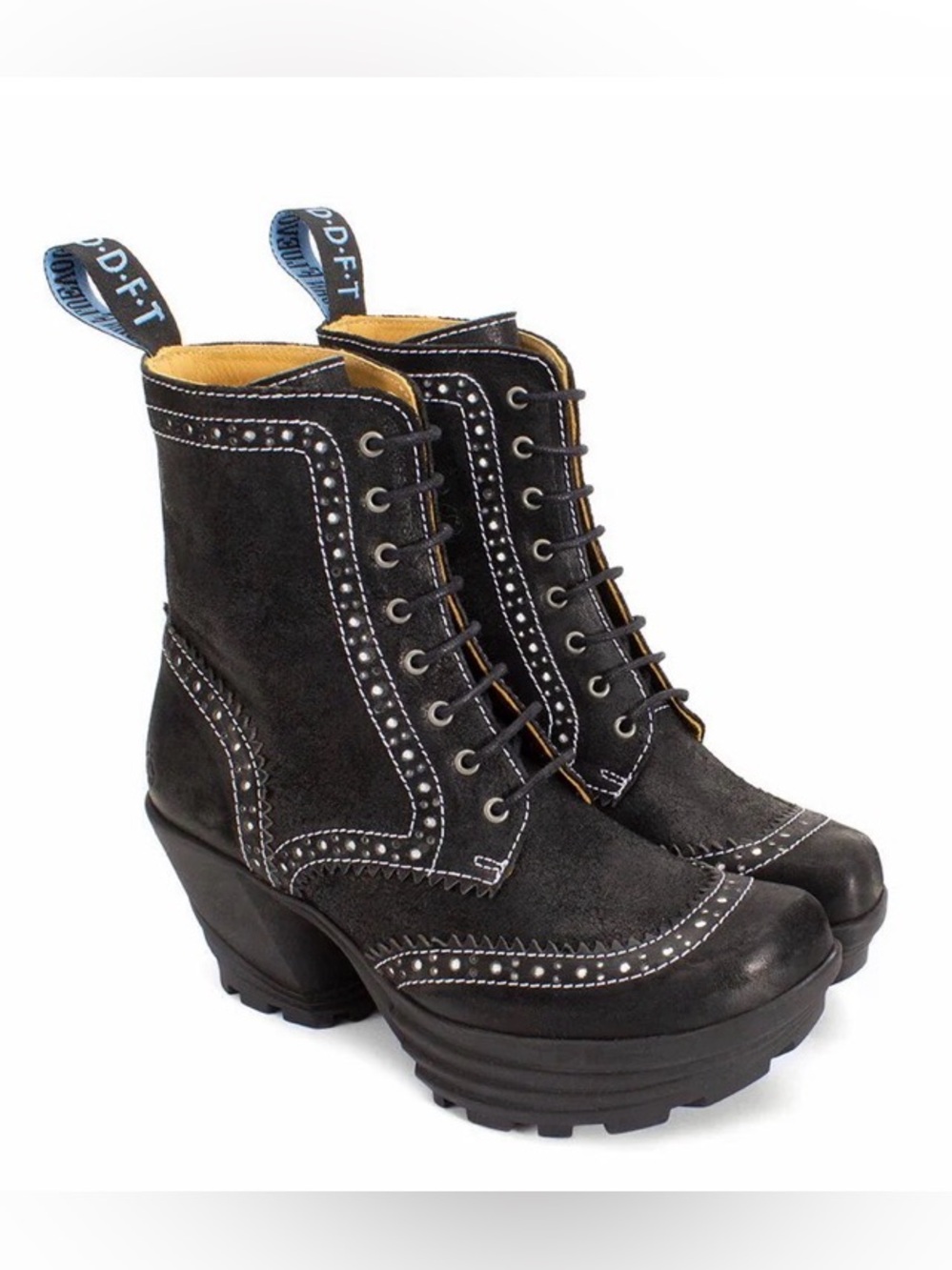 Fluevog NEW IN BOX Mellow Bebop black platform brogue boot-11 (fits 10/10.5)